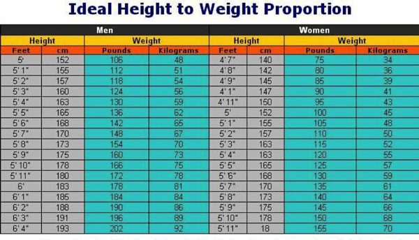 Ideal Height to Weight Proportion